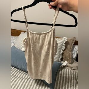 Cream Textured Ribbed Tank with Spaghetti Straps